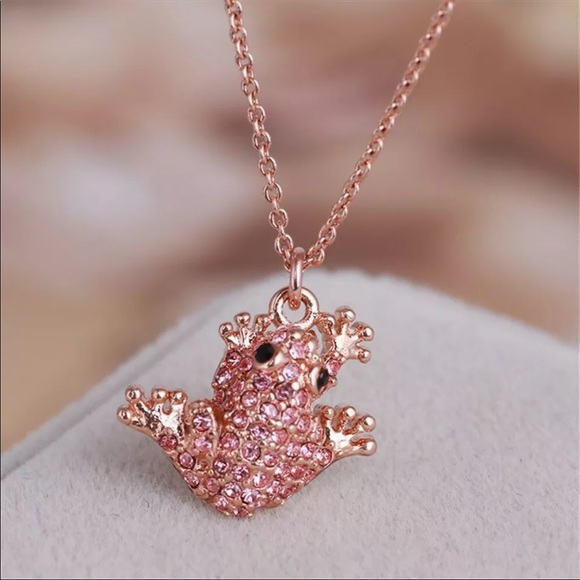 🆕Kate Spade Diamond Frog Lovely Bling Rose Gold Pendant Necklace